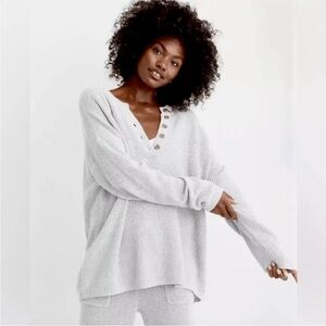 Aerie oversized henley sweater gray size large